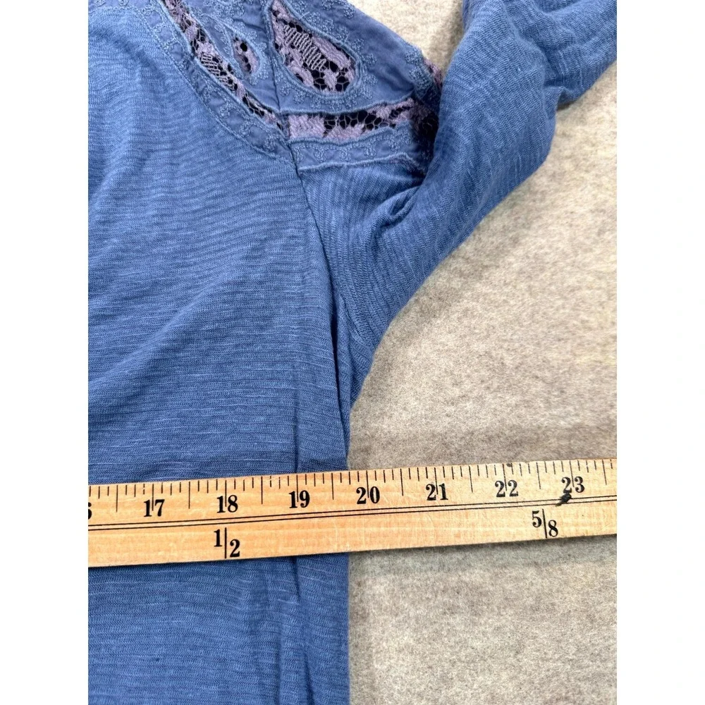 Free People Blouse Womens S Blue Viscose Paisley Lace Long Sleeve High Low Hem